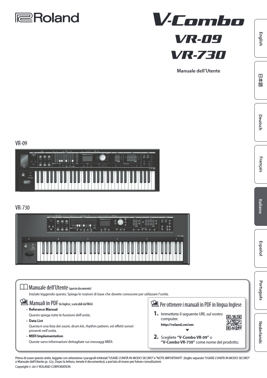Roland VR-09 & VR-730 Italian Manual Preview Image