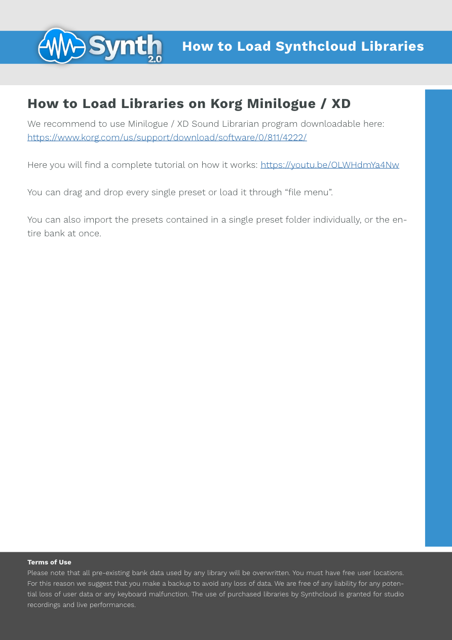 Korg Minilogue / XD - Synthcloud Libraries - Manual Preview Image