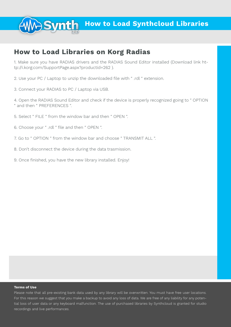 Korg Radias - Synthcloud Libraries - Manual Preview Image