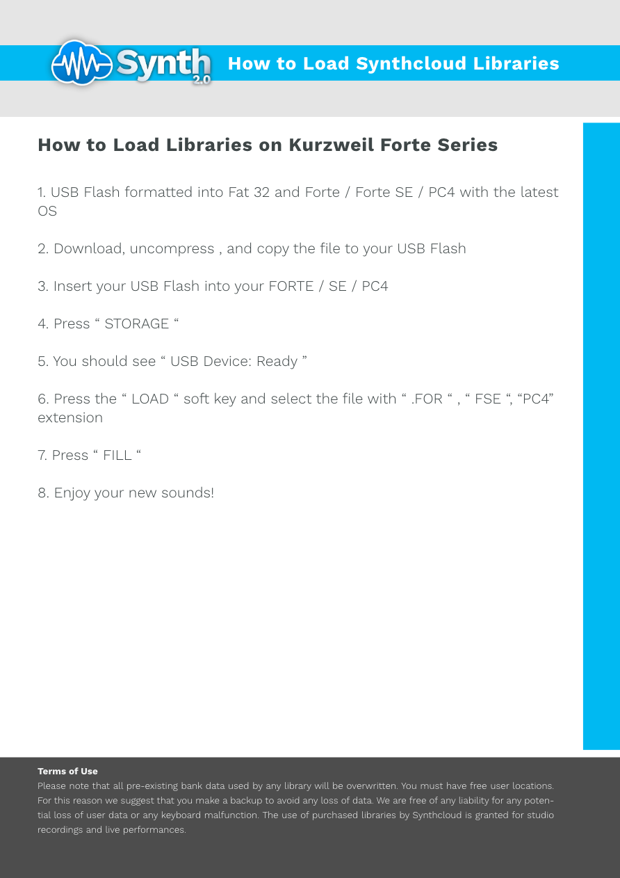 Kurzweil Forte / Forte SE - Synthcloud Libraries - Manual Preview Image