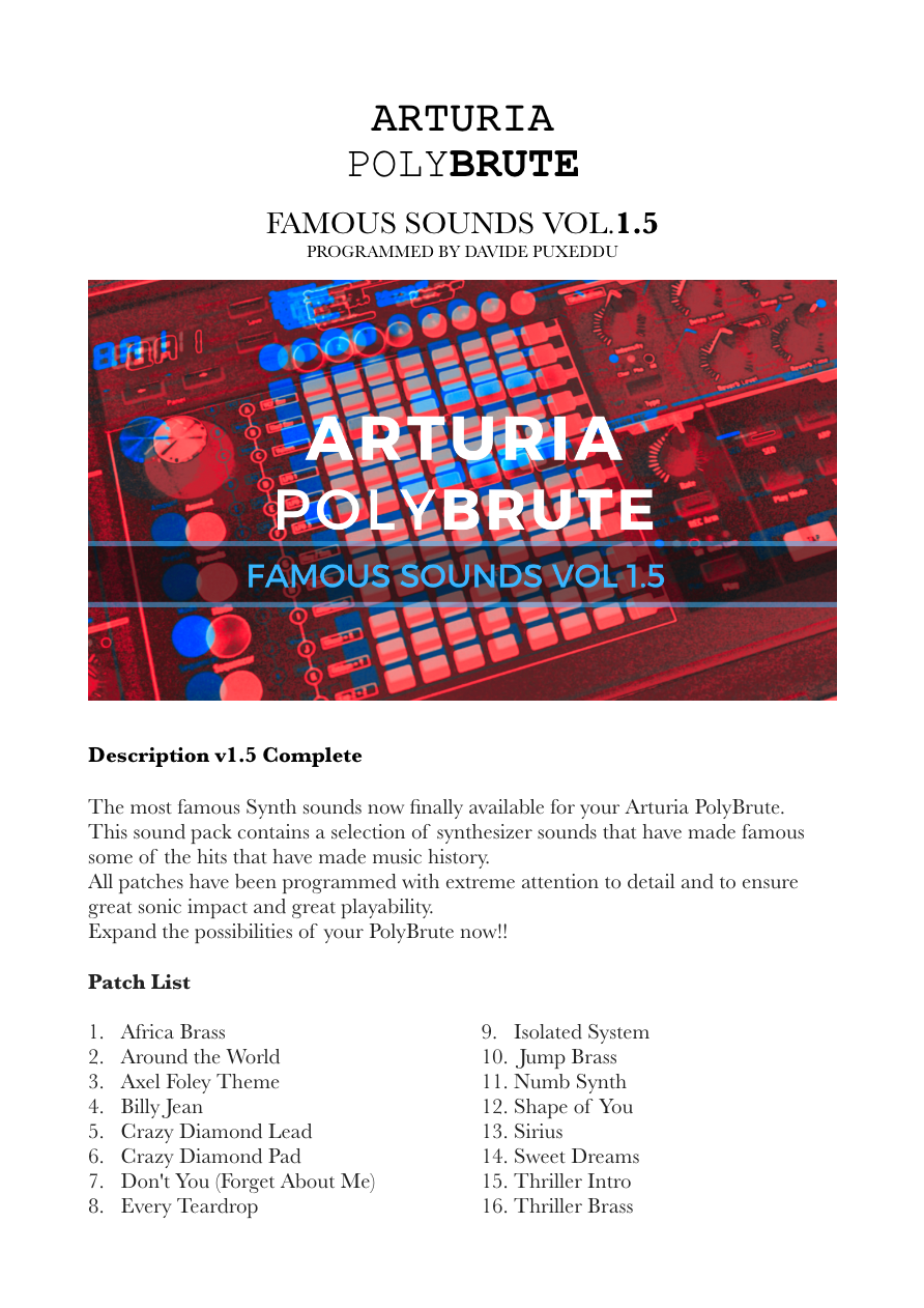 Arturia Polybrute - Famous Sounds Vol.1.5 - Synthcloud Libraries - Manual Preview Image