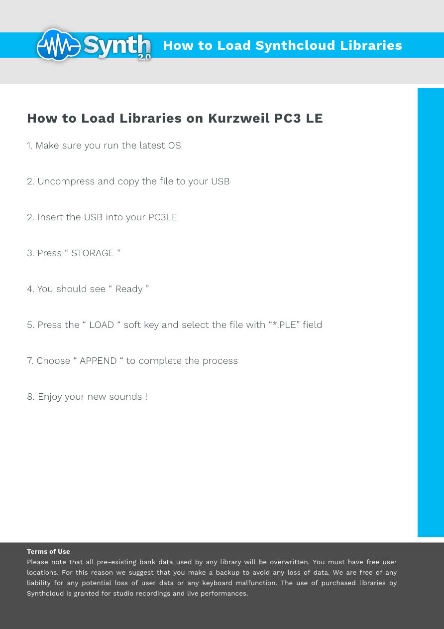 Kurzweil Pc3 LE - Synthcloud Libraries - Manual Preview Image