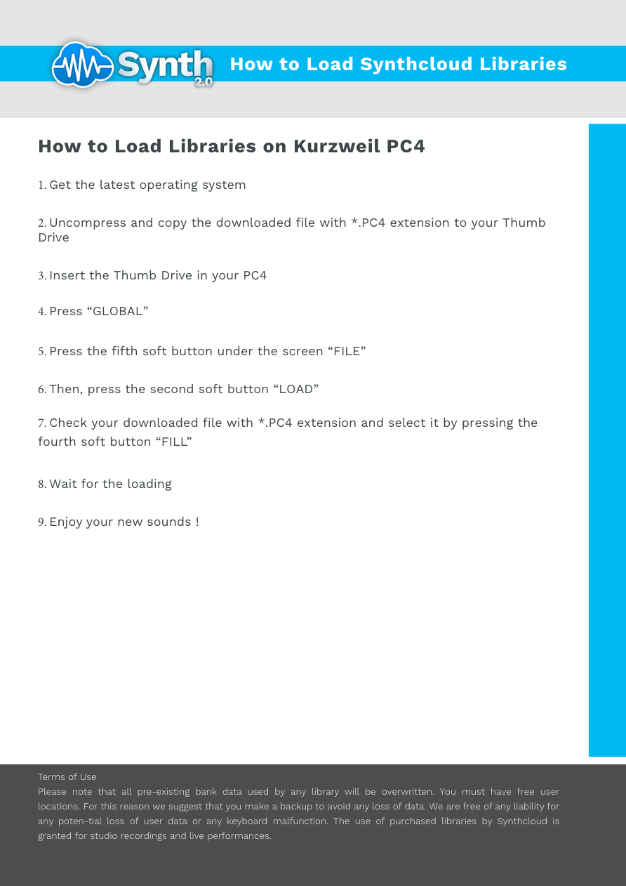 Kurzweil PC4 - Synthcloud Libraries - Manual Preview Image
