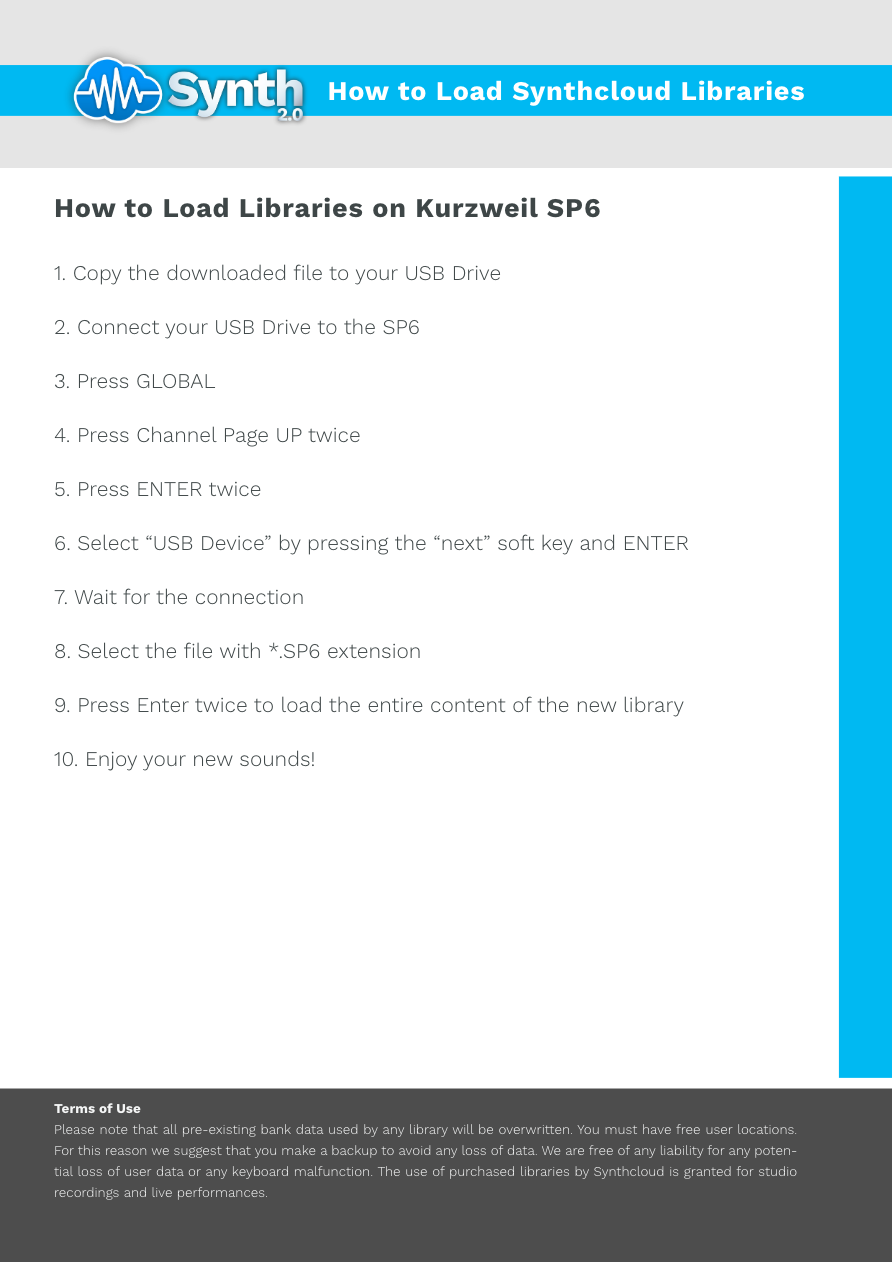Kurzweil SP6 Series - Synthcloud Libraries - Manual Preview Image