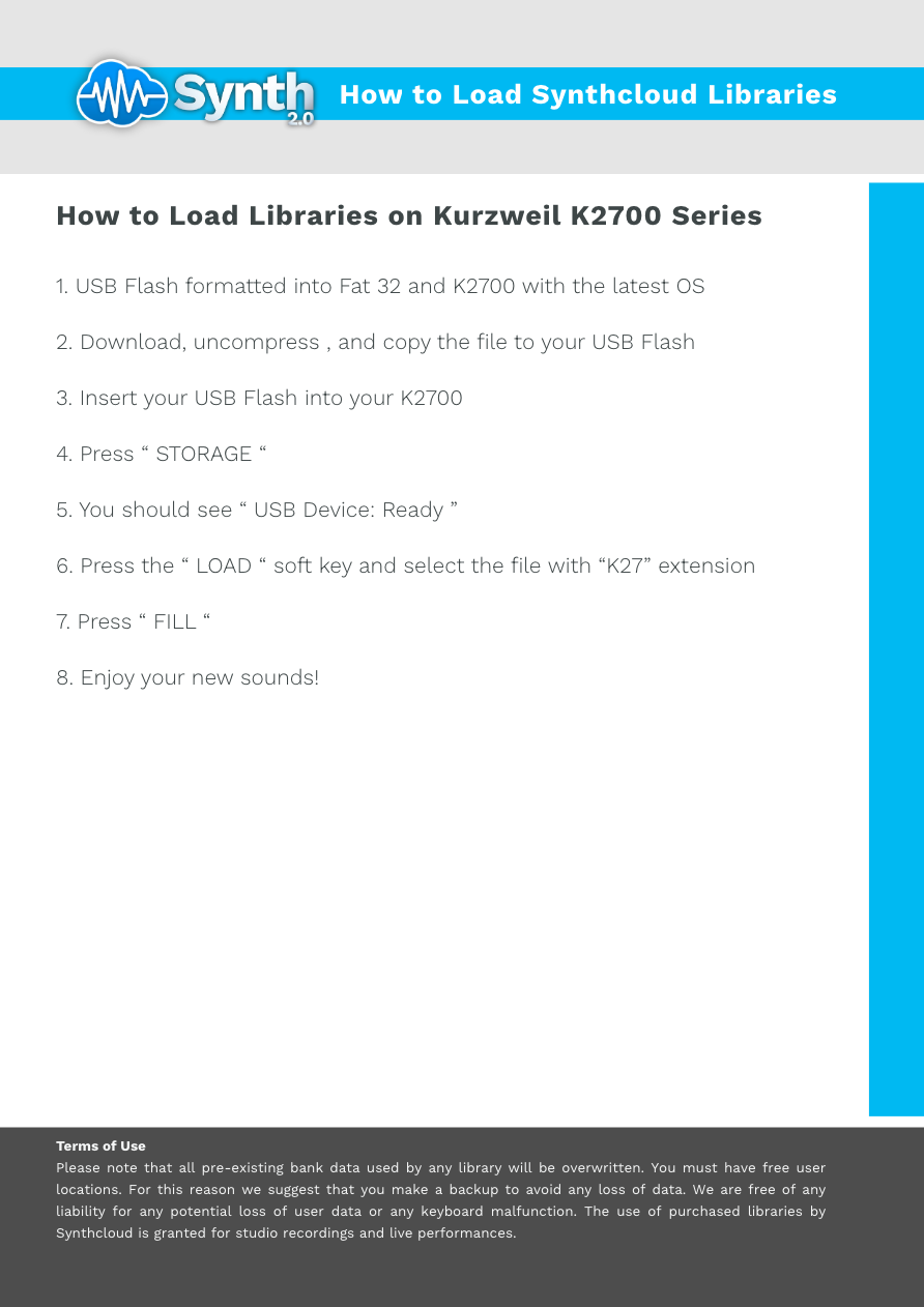 Kurzweil K2700 Series - Synthcloud Libraries - Manual Preview Image