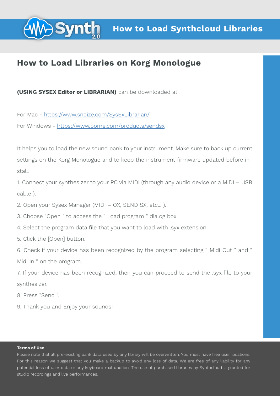 Korg Monologue - Synthcloud Libraries - Manual Preview Image
