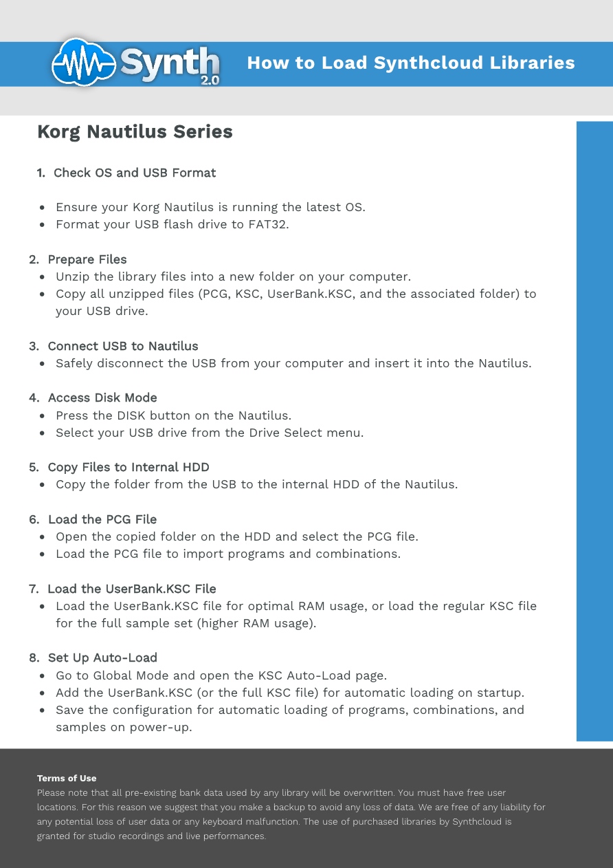 Korg Nautilus Series - Synthcloud Libraries - Manual Preview Image