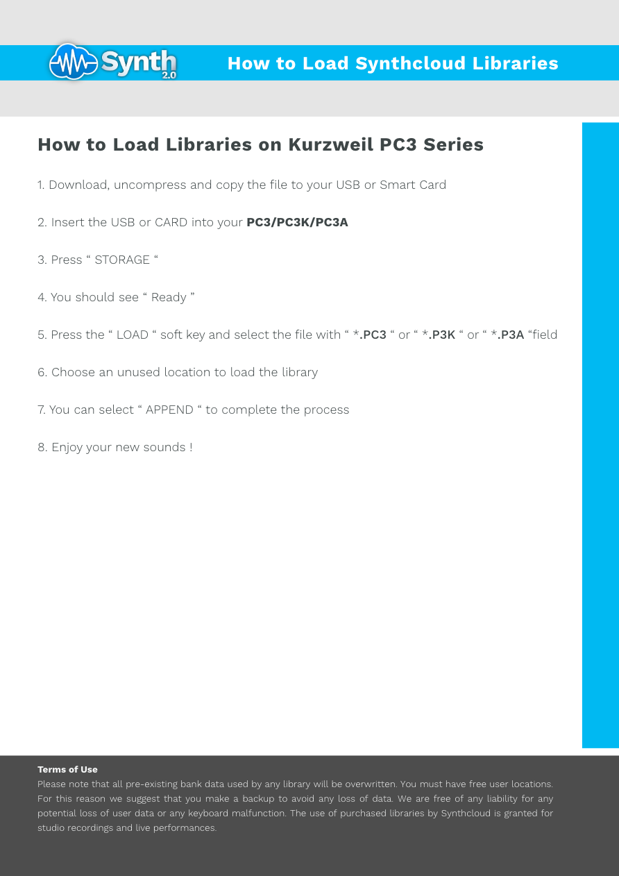 Kurzweil Pc3 Series - Synthcloud Libraries - Manual Preview Image