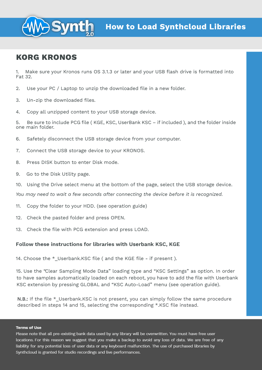 Korg Kronos Series - Synthcloud Libraries - Manual Preview Image