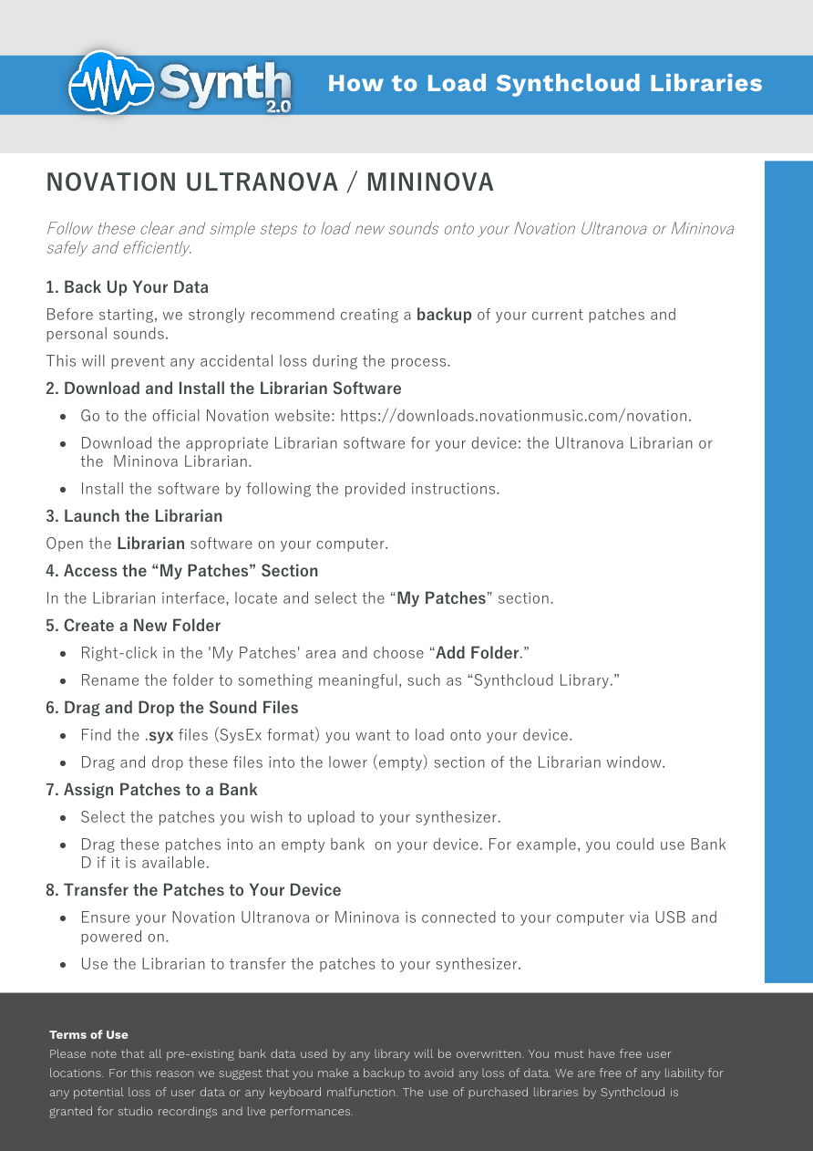 Novation Ultranova / Mininova - Synthcloud Libraries - Manual Preview Image