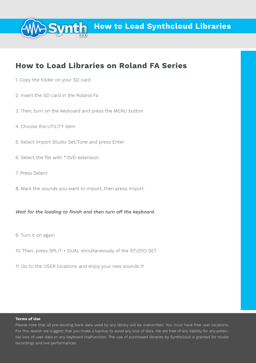 Roland FA Series - Synthcloud Libraries - Manual Preview Image