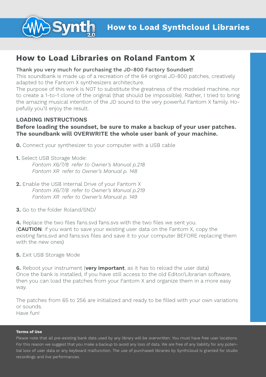 Roland Fantom X - Synthcloud Libraries - Manual Preview Image