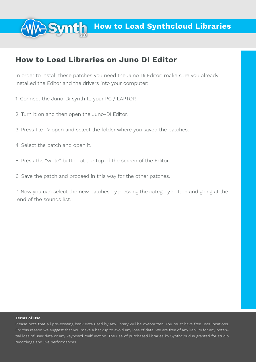 Roland Juno DI Editor - Synthcloud Libraries - Manual Preview Image