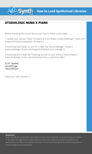 Studiologic Numa X Piano - Synthcloud Libraries - Manual Preview Image