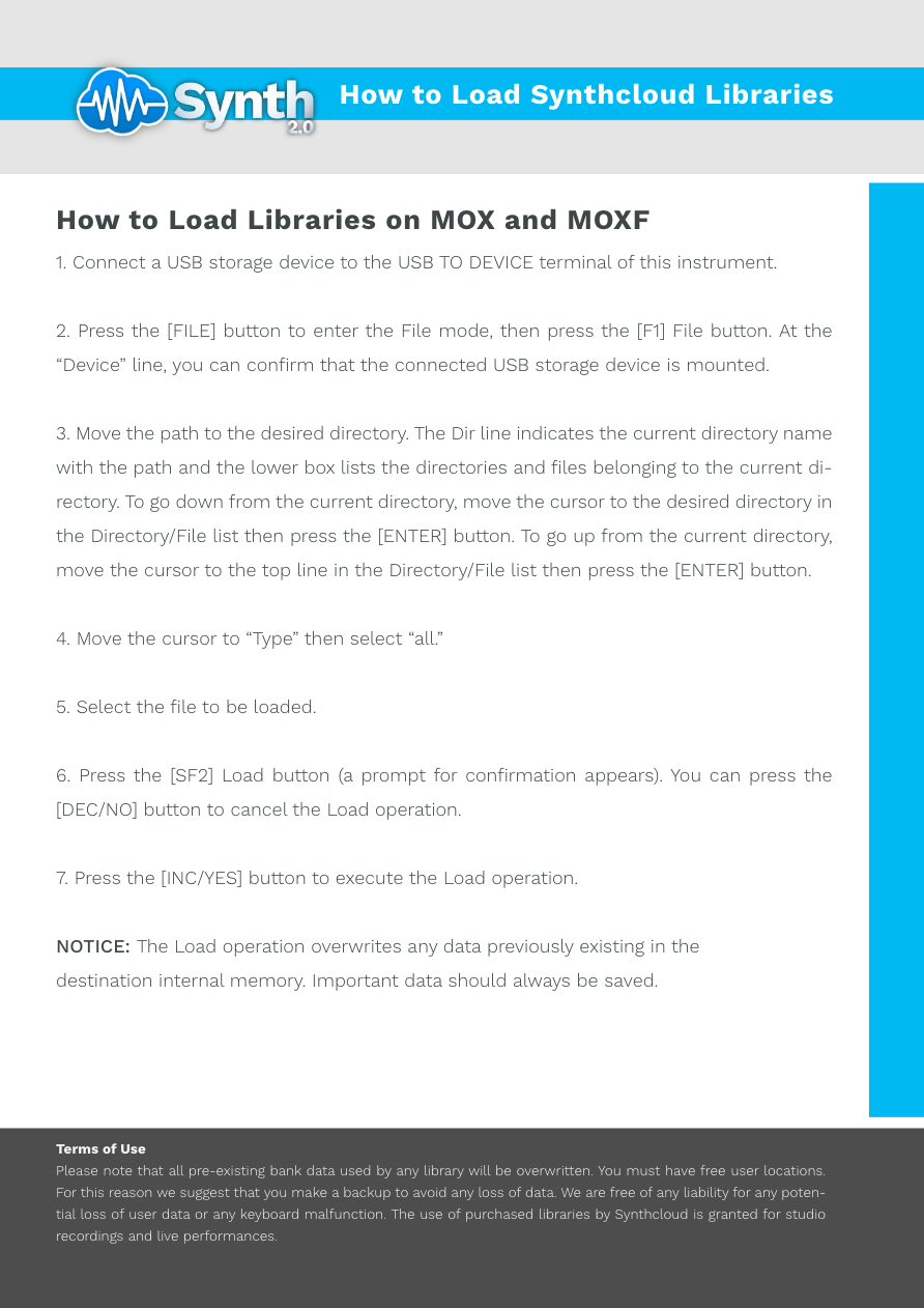 Yamaha Mox / Moxf - Synthcloud Libraries - Manual Preview Image