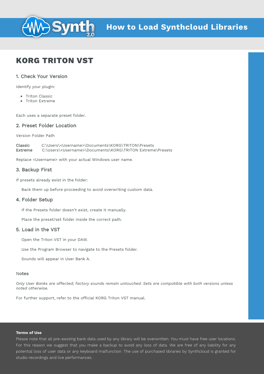 Korg Triton VST - Synthcloud Libraries - Manual Preview Image