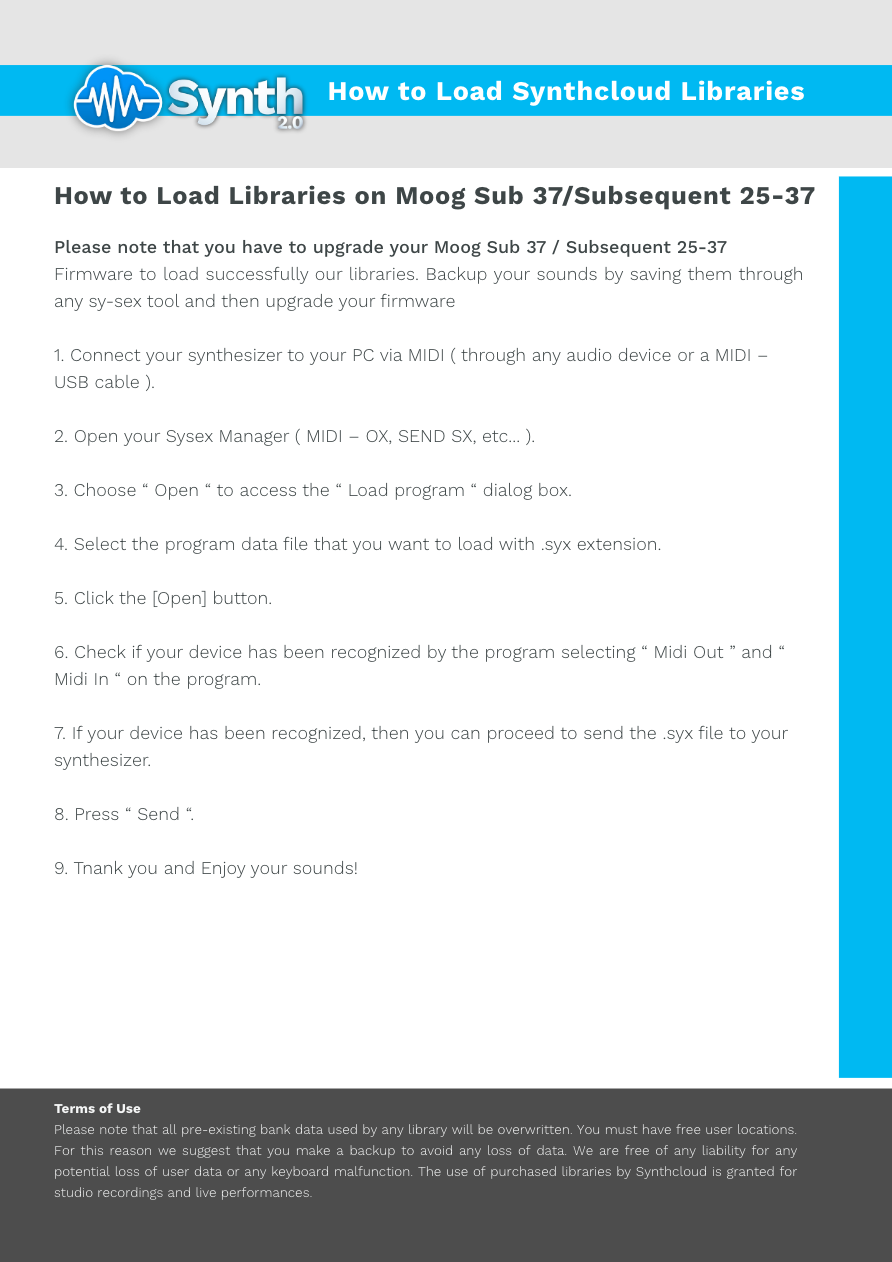 Moog Sub 37 / Subsequent 25-37 - Synthcloud Libraries - Manual Preview Image