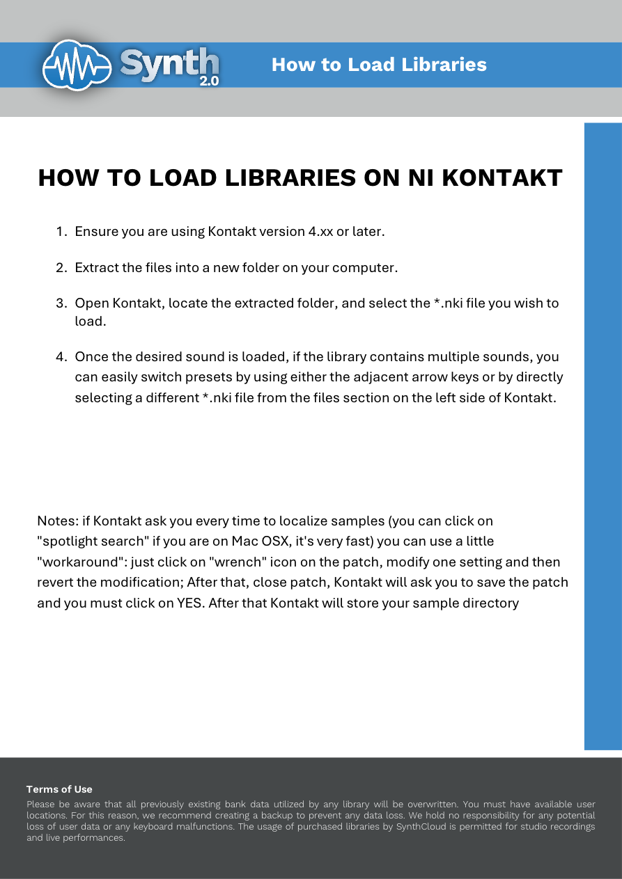 Native Instruments Kontakt - Synthcloud Libraries - Manual Preview Image