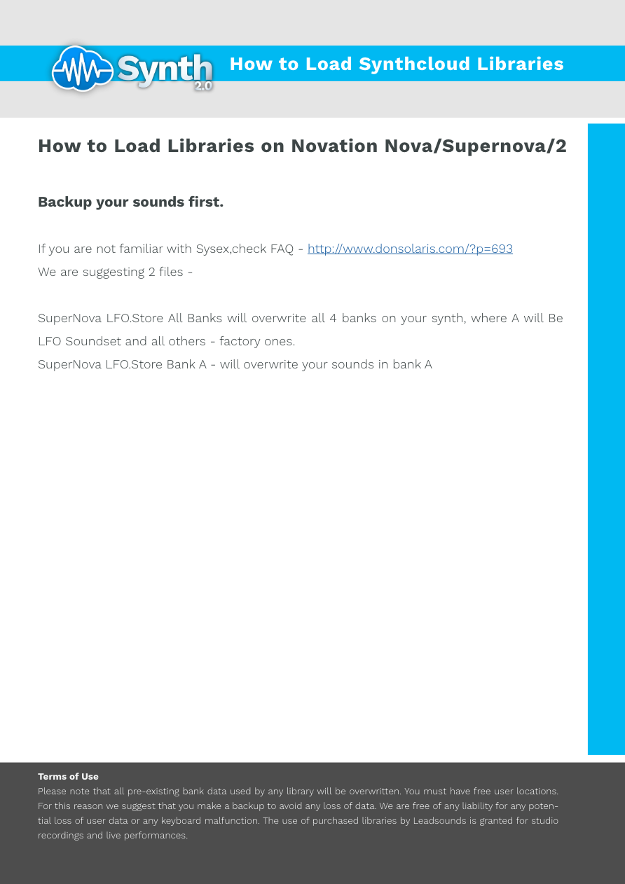 Novation Nova / Supernova / Supernova 2 - Synthcloud Libraries - Manual Preview Image
