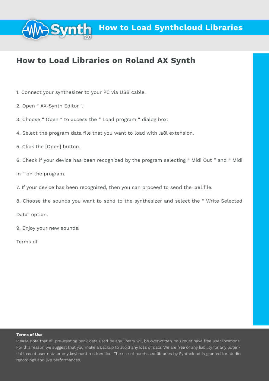 Roland Ax-Synth - Synthcloud Libraries - Manual Preview Image