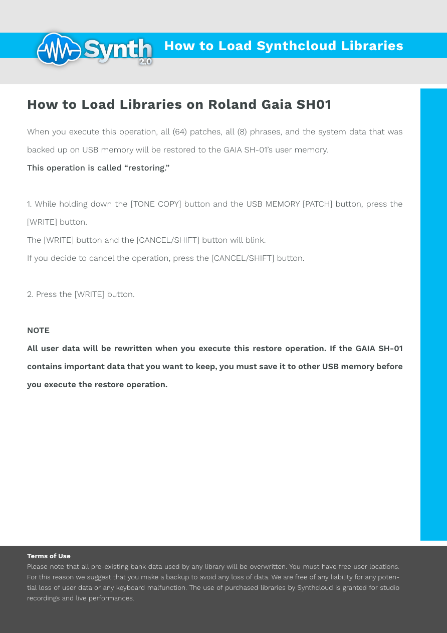 Roland Gaia SH-01 - Synthcloud Libraries - Manual Preview Image