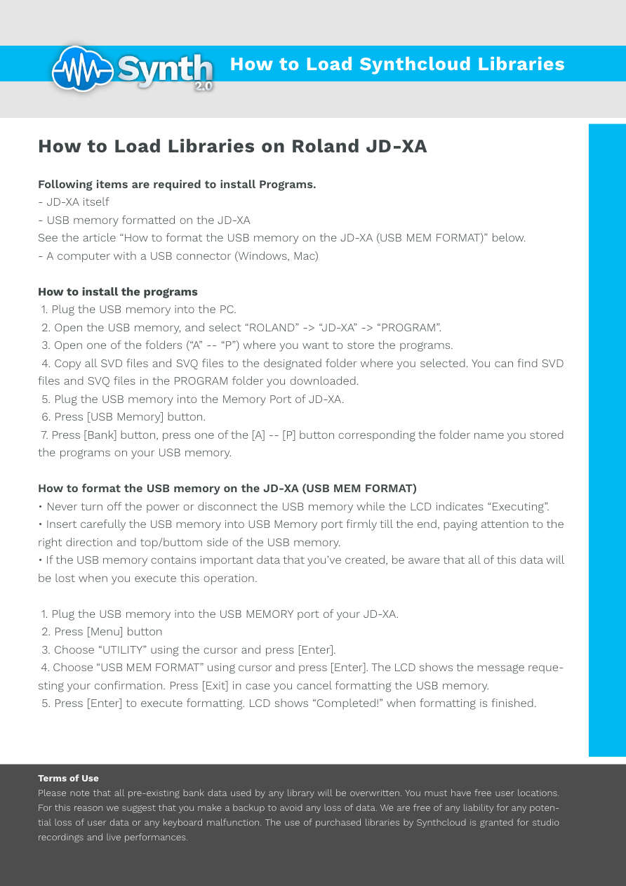 Roland JD-XA - Synthcloud Libraries - Manual Preview Image