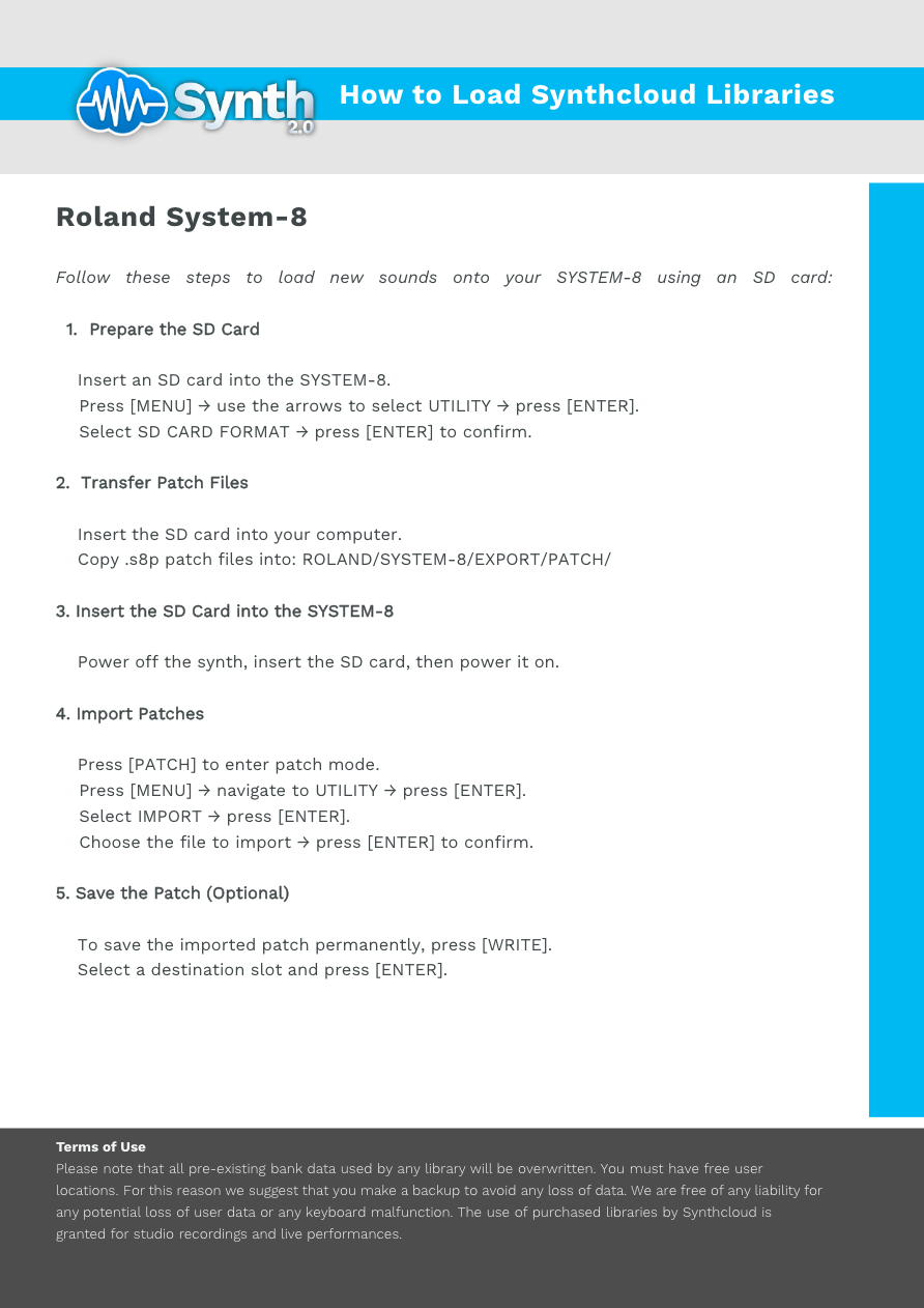 Roland System-8 - Synthcloud Libraries - Manual Preview Image