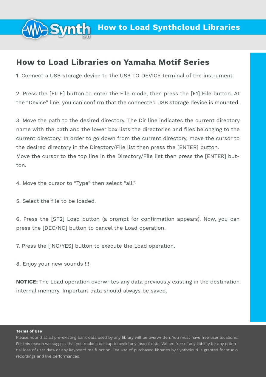 Yamaha Motif Series - Synthcloud Libraries - Manual Preview Image