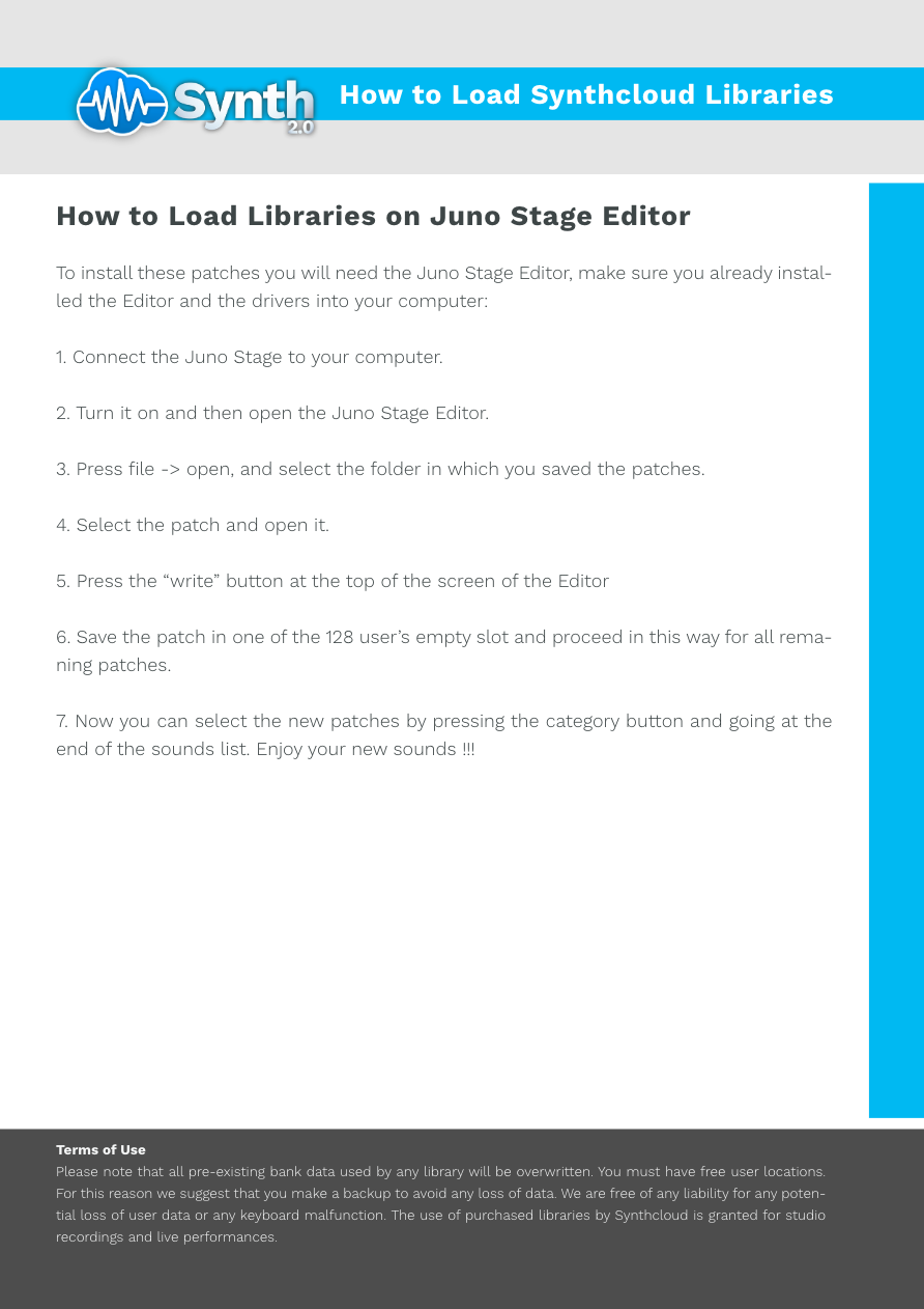 Roland Juno Stage Editor - Synthcloud Libraries - Manual Preview Image