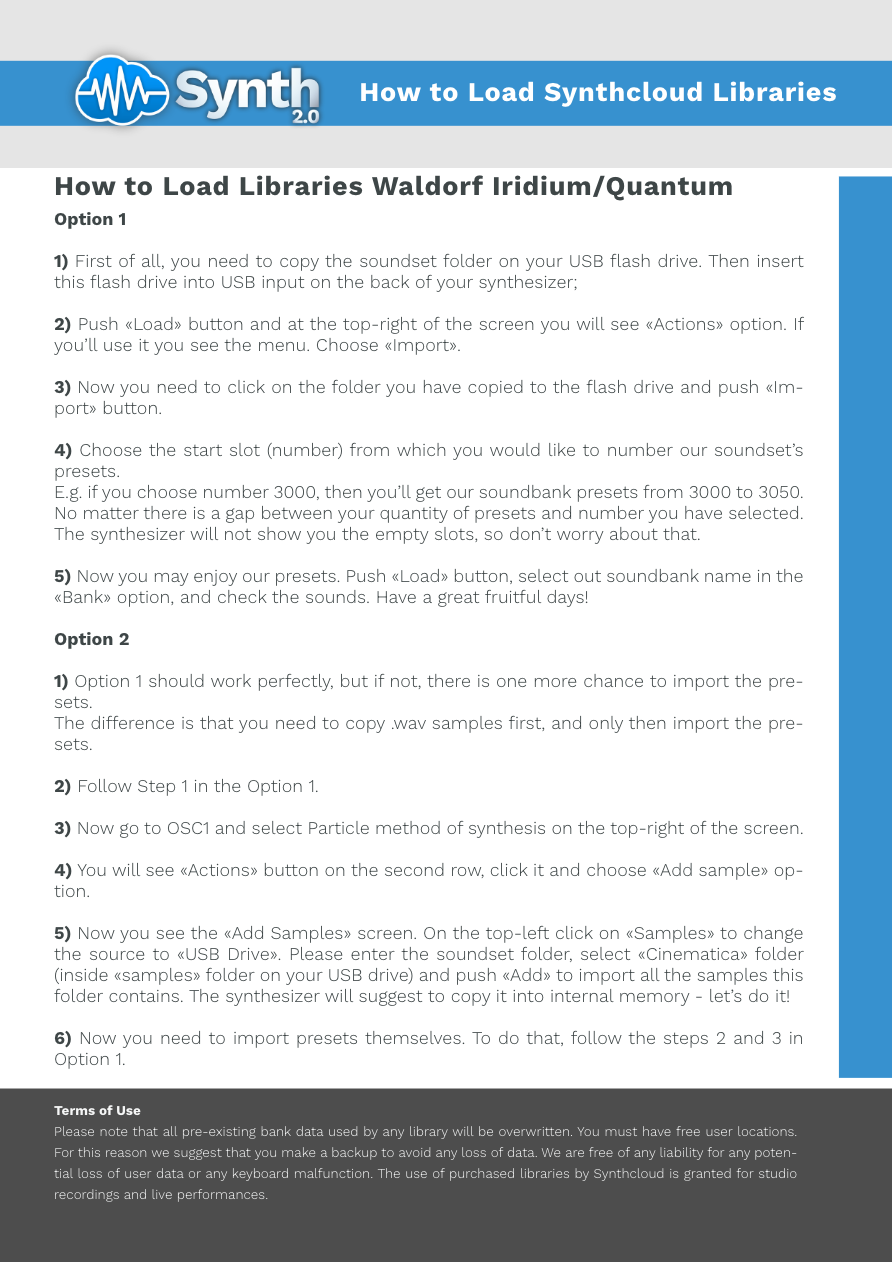 Waldorf Iridium / Quantum - Synthcloud Libraries - Manual Preview Image